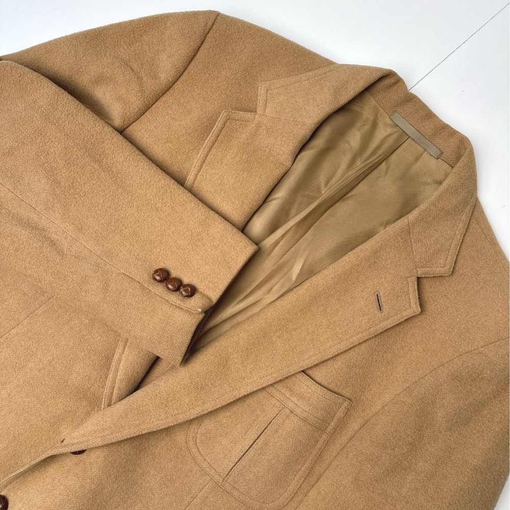 Stanley Blacker Mens Camel Wool Blazer Sport Coat Tan Leather Buttons